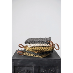 Crocheted Pot Holder with Leather Loop, 3 Colors