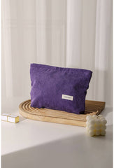 Solid Color Corduroy Cosmetic Bag: Grey