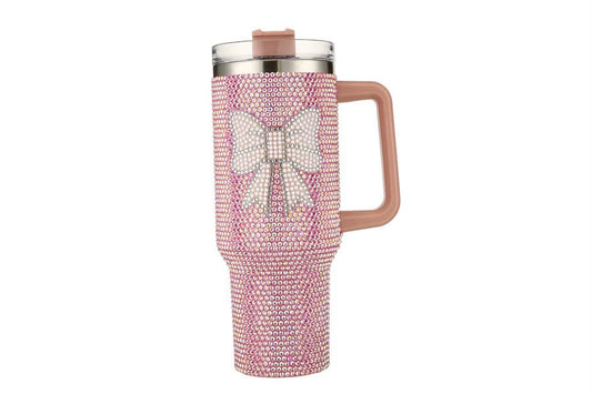 Rhinestone BOW Themed Pink Insulated Tumbler Cup