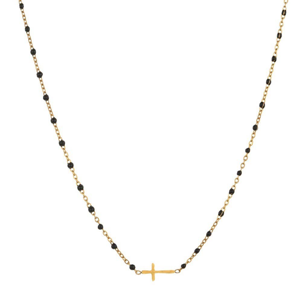 18K Stainless Steel Cross Necklace | Black