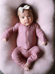 Mauve Speckle / 2-Way Zip Romper: 0-3M