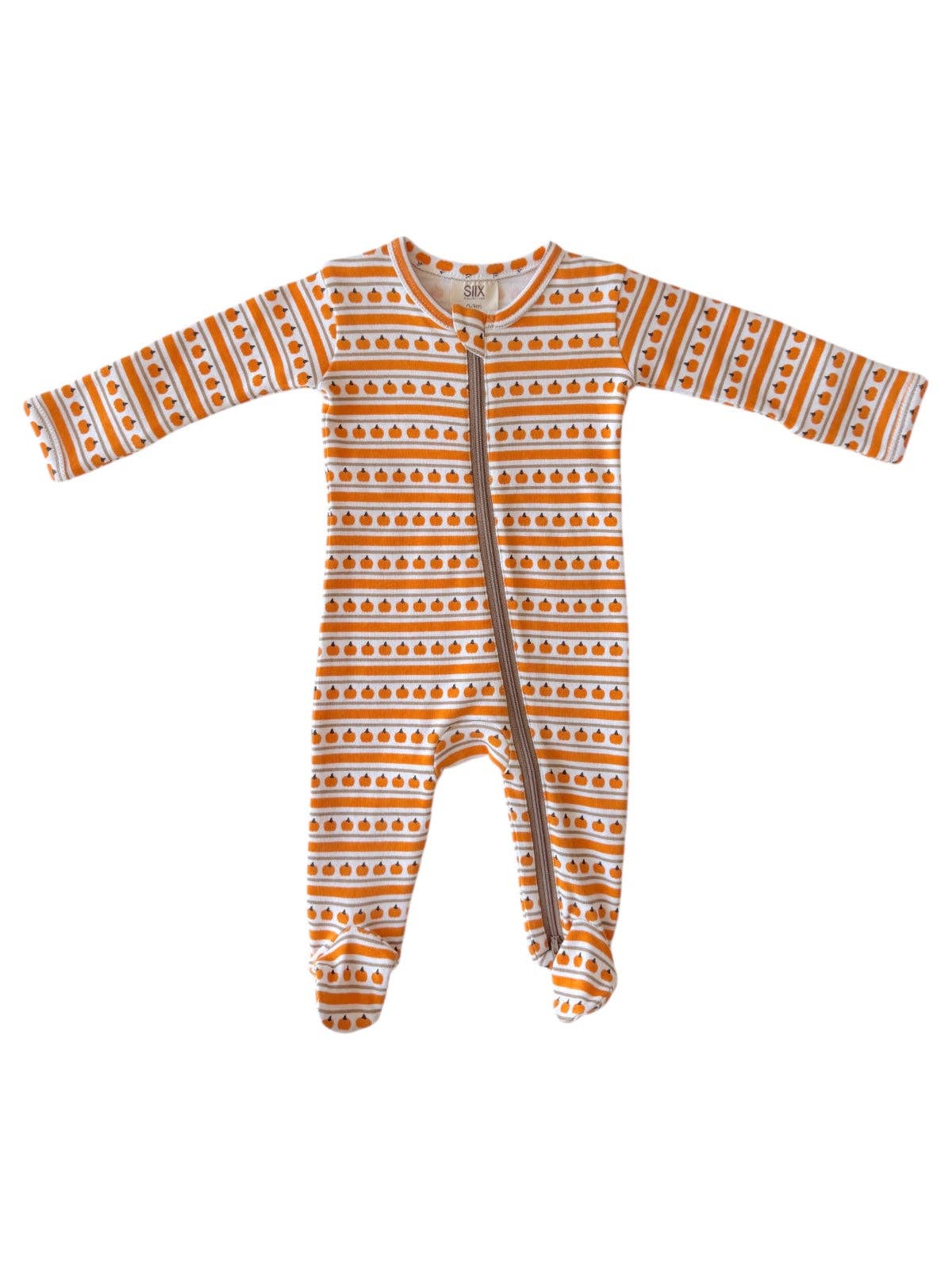 Pumpkin Stripe / Organic Zip Footie: 3 - 6 mo.
