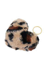 Assorted Leopard Patterned Heart Faux Fur Pom Pom Key Chain: ASSORTED / ONE SIZE