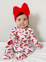 Red Bows / Organic Pointelle 2-Way Zip Footie: Newborn