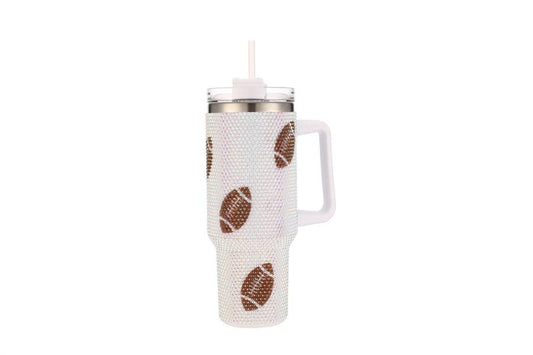 Rhinestone Foot Ball Themed Decorative Metal Tumbler Cup