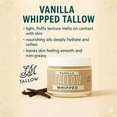 Vanilla Whipped Tallow Moisturizer | Premium Beef Tallow Skincare | Lady May Tallow: 2oz