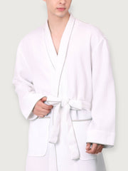 Men's Organic Waffle Weave Spa & Bath Robe (2 Colors): Pewter / White / S/M