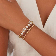 Ball Pearl Chain Stretch Bracelet | Amethyst