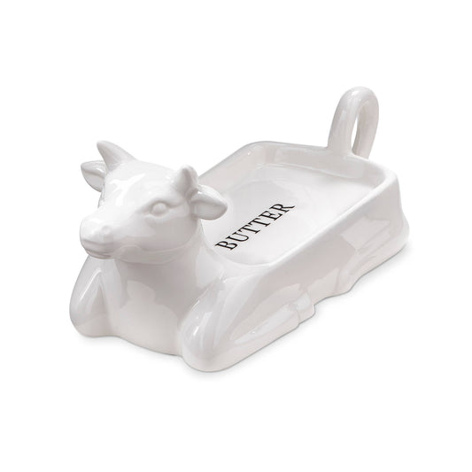 Farmhouse Cow Butter Dish - White