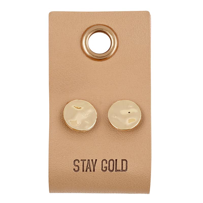 Leather Tag  Earrings - Circle "Stay Gold"