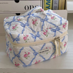 Bow Print Soft Make Up Bag: Blue: Medium