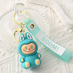 Labubu 2nd Gen Silicone Keychain – Cute Cartoon Charm: White Blue
