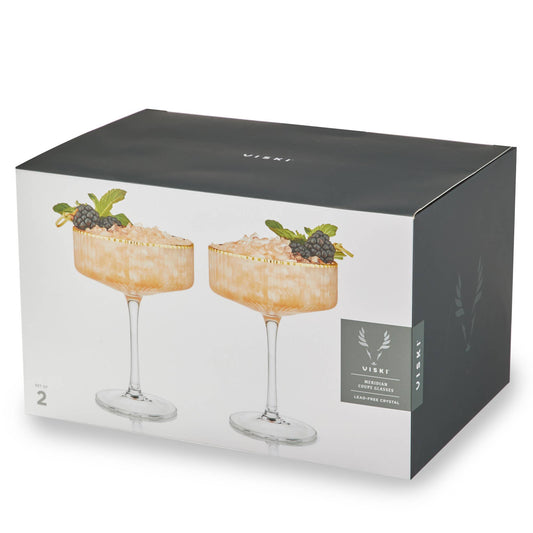 Deco Meridian Gold-Rimmed Crystal Coupe Glasses - Set of 2