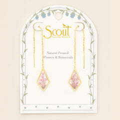 Pressed Flower Thread Earring - Pink Lace Flower/Gold