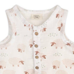 Sheep Sleeveless Baby Romper (Organic Muslin): NATURAL / 3-6M