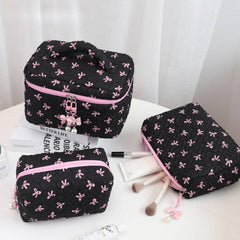 Bow Print Make Up Bag: Pink / Small