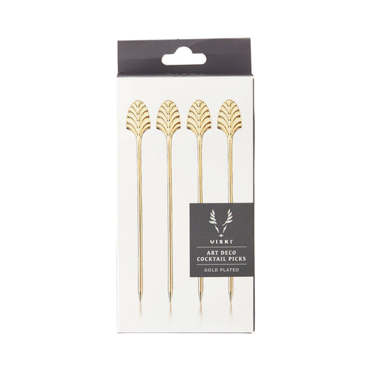 Art Deco Reusable Gold-Plated Cocktail Picks - Set of 4