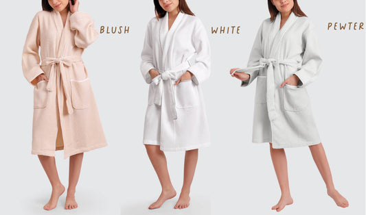 Women's Organic Waffle Weave Bath & Spa Robe (3 Colors): Blush / S/M