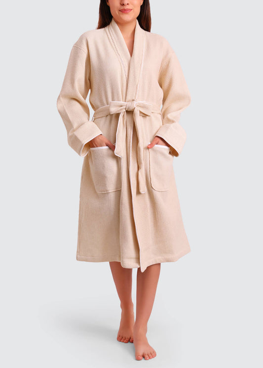 Women's Organic Waffle Weave Bath & Spa Robe (3 Colors): Blush / L/XL