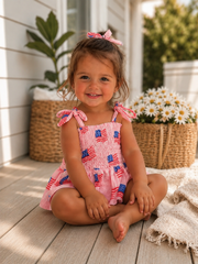 Muslin Smocked Bubble w/ Skirt, American Flag Pink: 18 - 24 mo.