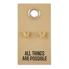 Leather Tag Earrings - Butterfly "All Things Are Possible"