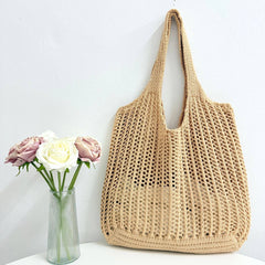 Large Capacity Hollow Tote Bag: Khaki