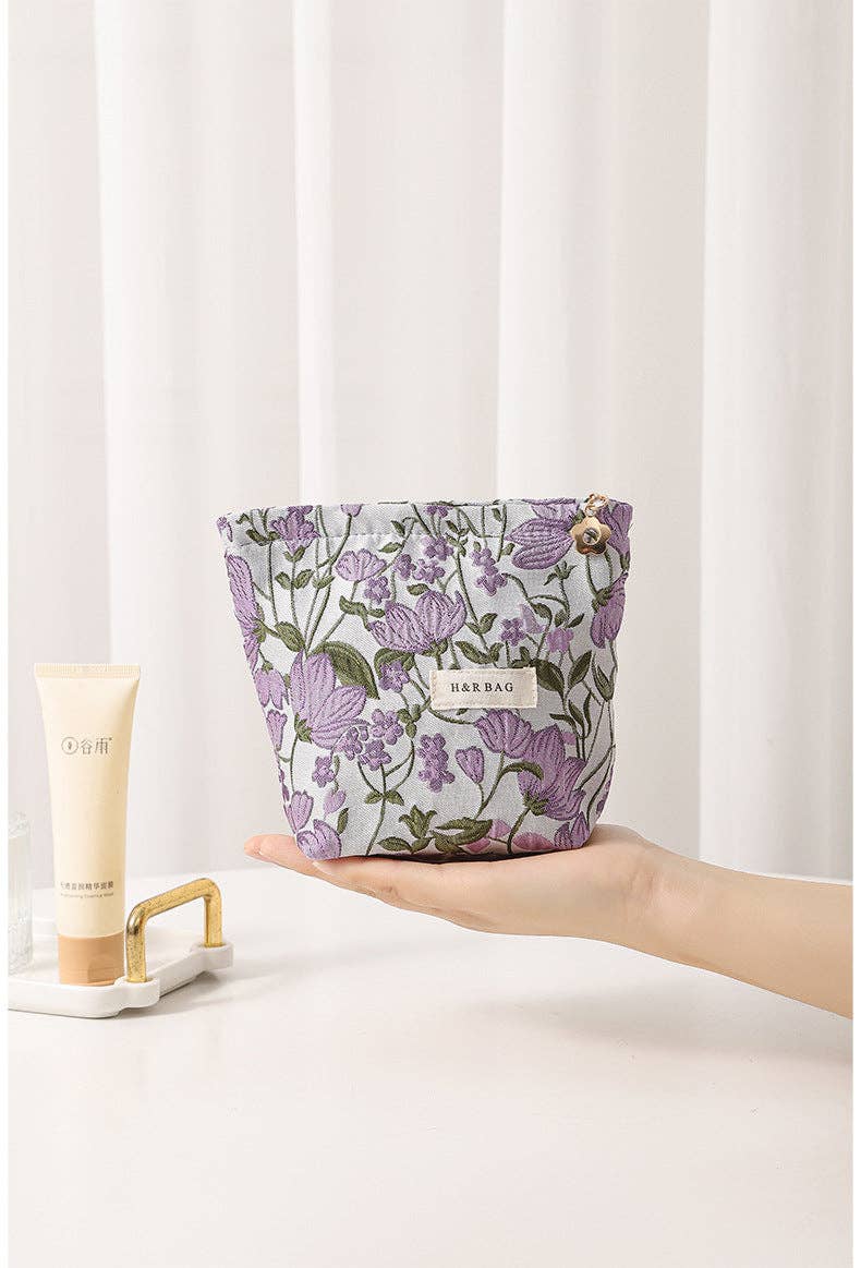 Purple Embroidery Cosmetic Bag/ Small
