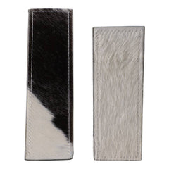 Bookends Set of 2 - White/Black Cowhide Print, 7 in.
