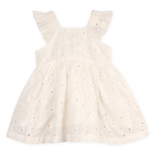 Lily Schiffli Floral Baby Girl Dress & Bloomer (Organic): Off White / 2T
