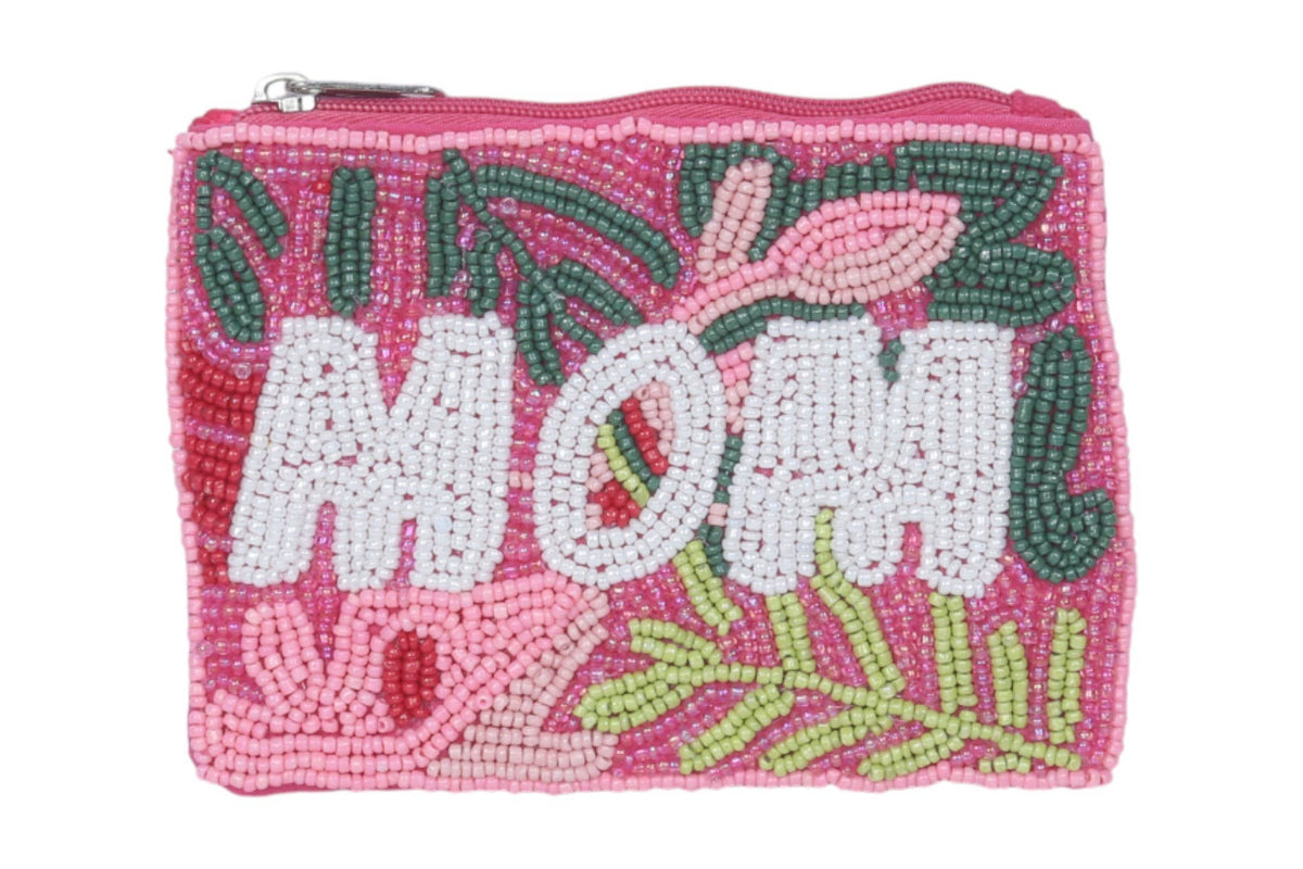 Ladies Mom Themed Fully Beaded Coin Purse