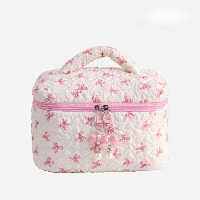 Bow Print Make Up Bag: Pink / Large