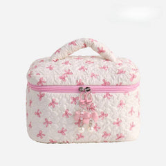 Bow Print Make Up Bag: Pink / Large