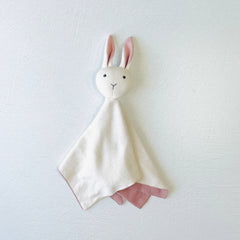 Bunny -Organic Baby Lovey Security Knit Blanket Cuddle Cloth: Pink