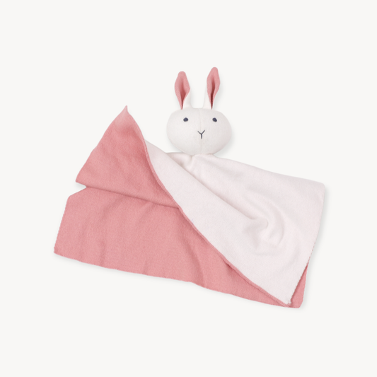 Bunny -Organic Baby Lovey Security Knit Blanket Cuddle Cloth: Pink
