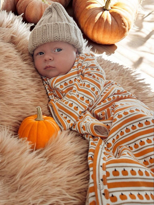 Pumpkin Stripe / Organic Gown: ONE SIZE