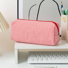 Striped Makeup Pencil Pouch: Black