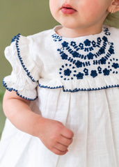 Cadence Floral Embroidered Baby Dress + Bloomer (Organic): Coconut Milk / 6-12M