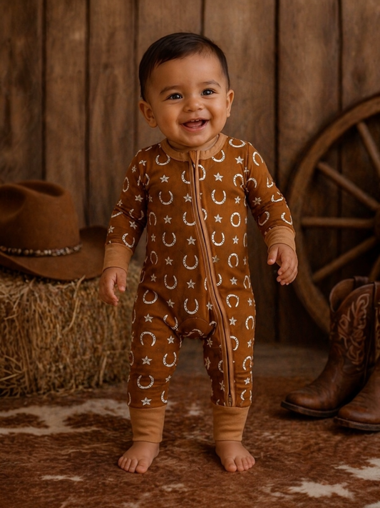 2-Way Zip Romper, Rusty Horseshoe: 0 - 3 mo.