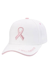 Breast Cancer Awareness Ribbon Baseball Cap: WHITE / ONE SIZE