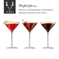 Deco Meridian Gold-Rimmed Crystal Martini Glasses - Set of 2
