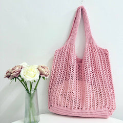 Large Capacity Hollow Tote Bag: Khaki