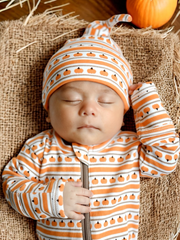Pumpkin Stripe / Organic Beanie: 0 - 3 mo.