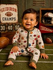 2-Way Zip Romper, Vintage Football Playbook: 6 - 12 mo.