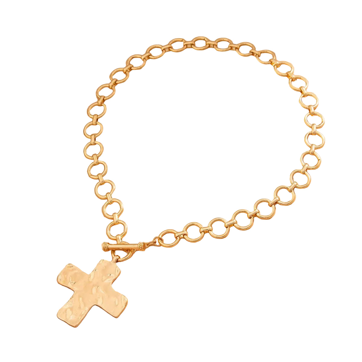 Hammered Cross Necklace | Gold
