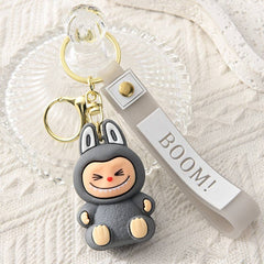 Labubu 2nd Gen Silicone Keychain – Cute Cartoon Charm: White Blue