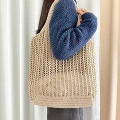 Large Capacity Hollow Tote Bag: Khaki