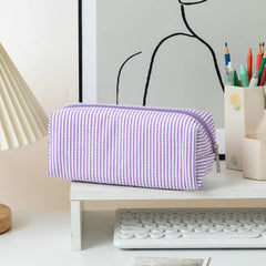 Striped Makeup Pencil Pouch: Black
