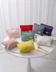 Solid Color Corduroy Cosmetic Bag: Green