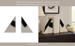 Bookends Set of 2 - White/Black Cowhide Print, 7 in.