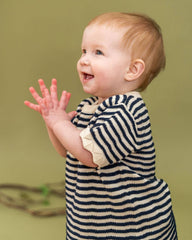 Pointelle & Navy Stripe Knit Tunic Dress & Bloomer (Organic): Natural/ Navy Combo / 3-6M